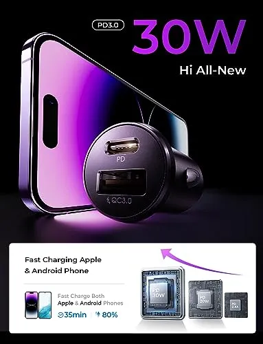 Clip coupon - Car Charger USB C, 54W Super Fast Car Charger Adapter, LISEN All-Metal Cigarette Lighter Adapter, Dual Port PD 36W/12V USB C Car Charger Plug for iPhone 15 14 13 12 Pro Max, Samsung Galaxy, Pixel 7