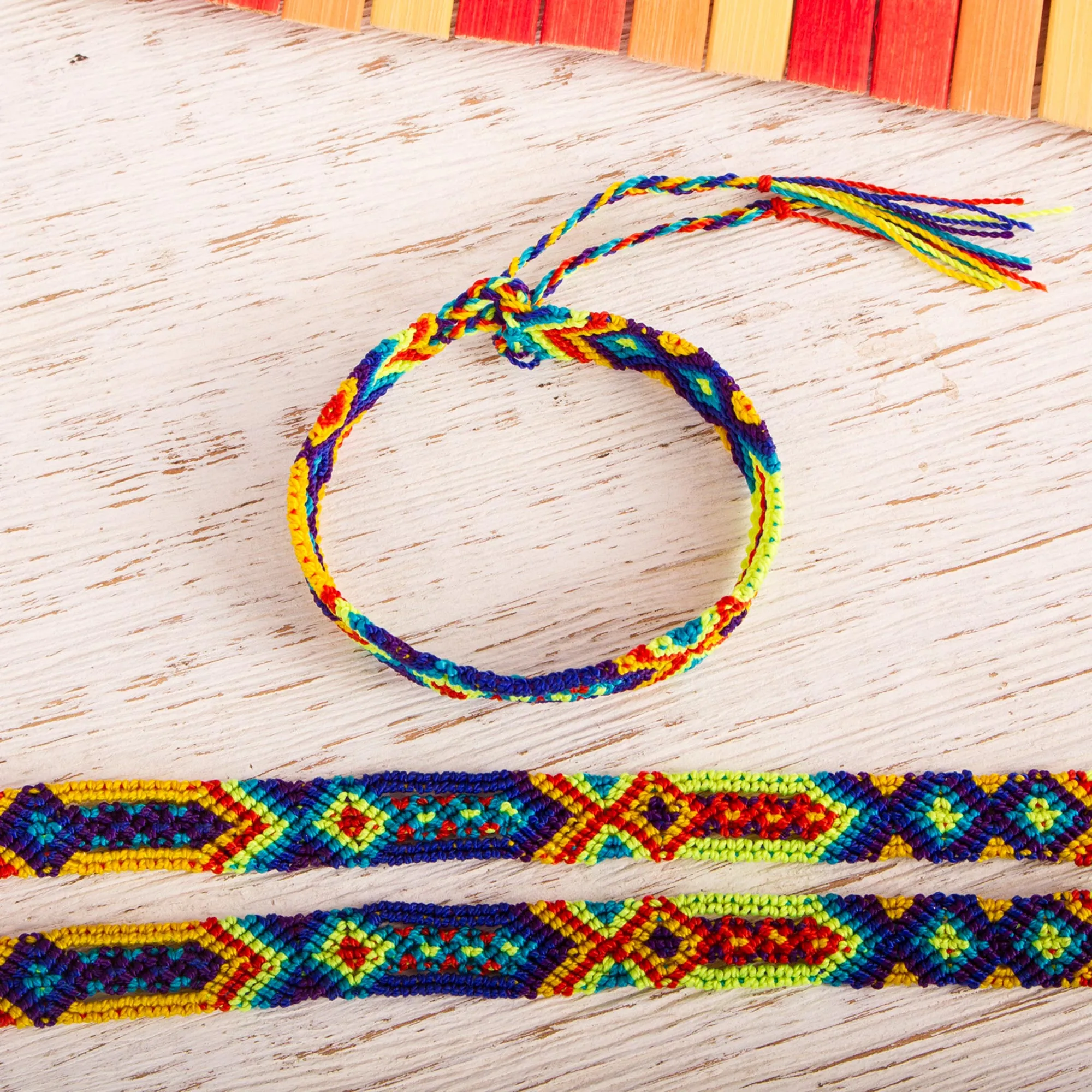 Colorful Geometric Cotton Wristband Bracelets (Set of 3) - Artisanal Geometry | NOVICA