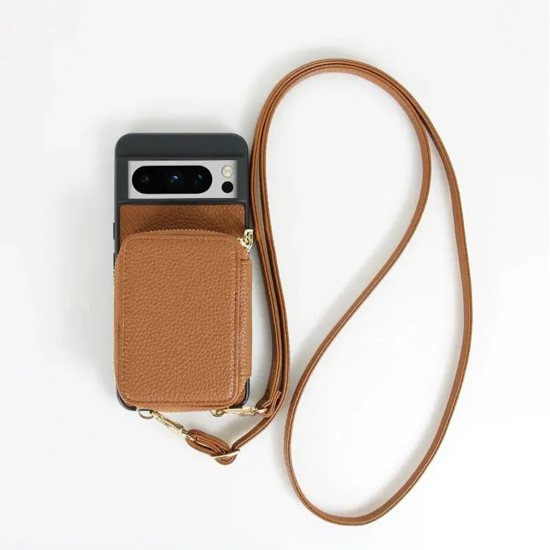 Crossbody Lanyard Wallet PU Leather Phone Case With Zipper Purse Card Slot Holder For Google Pixel 8 7