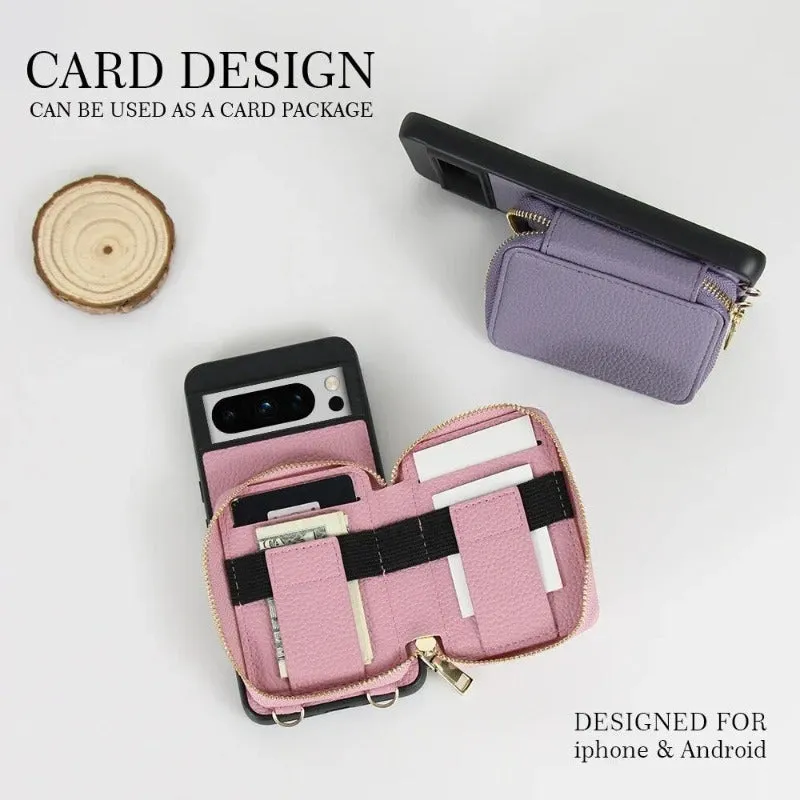 Crossbody Lanyard Wallet PU Leather Phone Case With Zipper Purse Card Slot Holder For Google Pixel 8 7