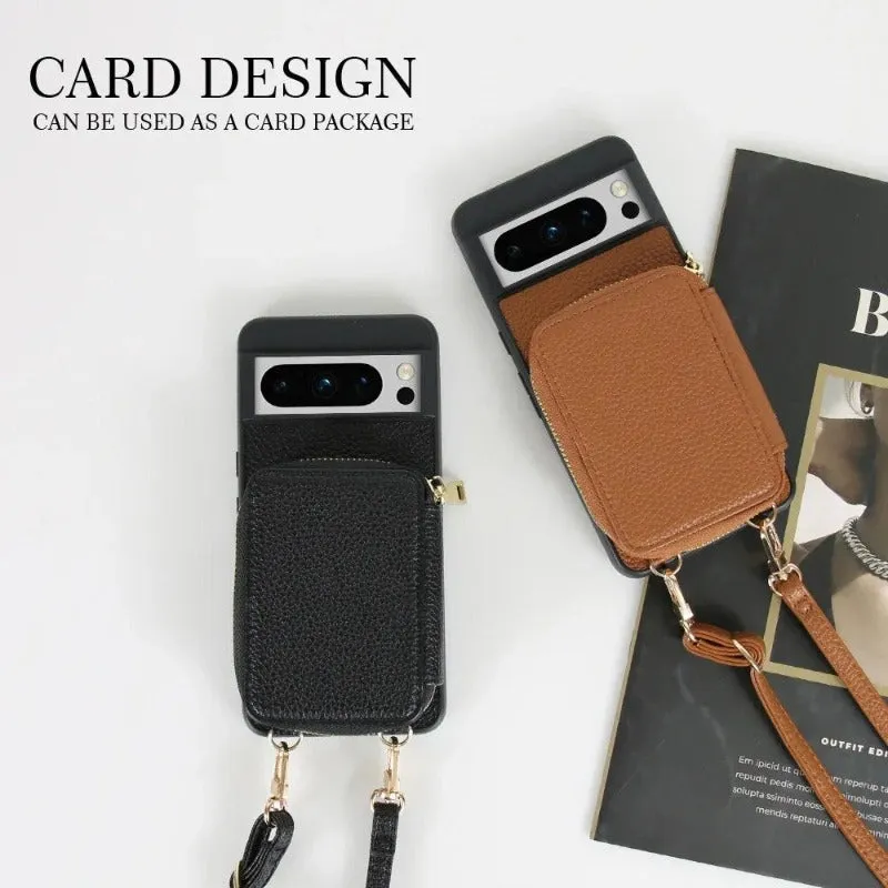 Crossbody Lanyard Wallet PU Leather Phone Case With Zipper Purse Card Slot Holder For Google Pixel 8 7