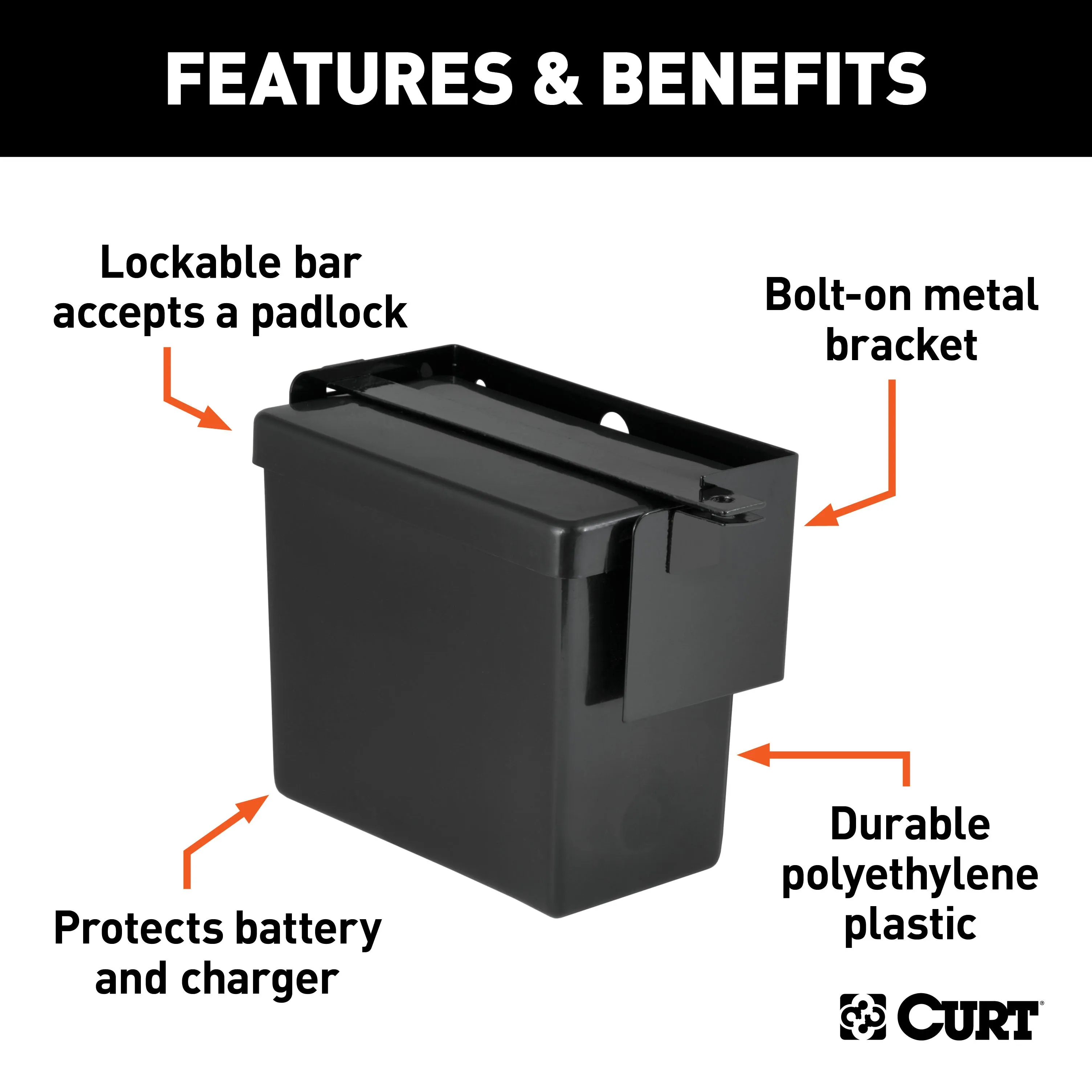 CURT 52090 5-7/8in. x 5-3/8in. x 3-1/2in. Breakaway Battery Case with Lockable Bar