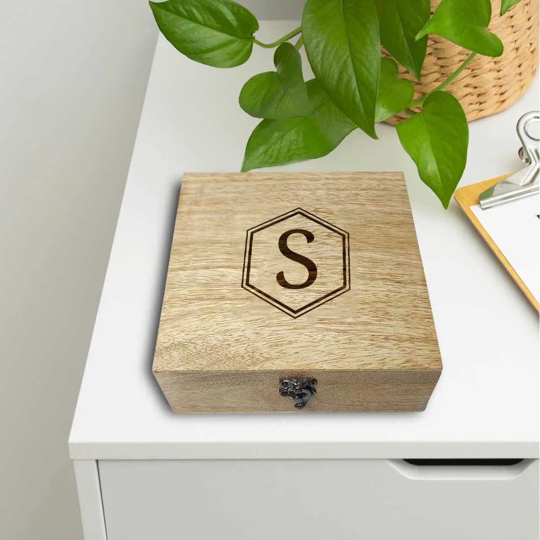 Customised Wooden Jewelry Box with Engraved Name Gift Box- Monogram