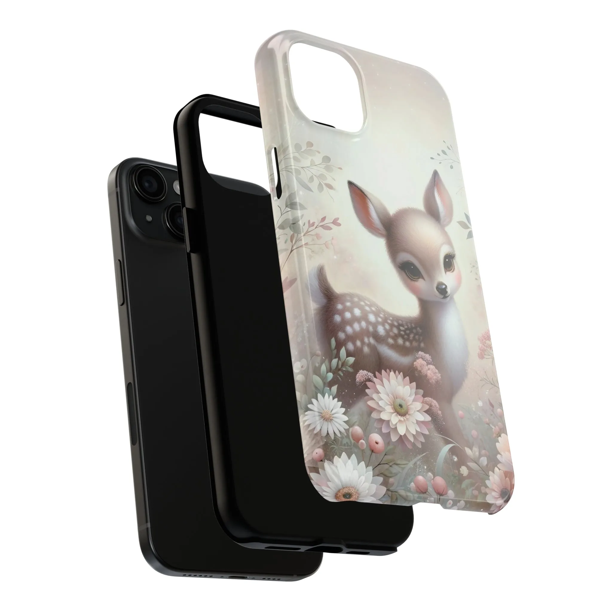 Cute Fawn and Floral print Design Tough Phone Case compatible with a large variety of iPhone models, Gift, Phone Case