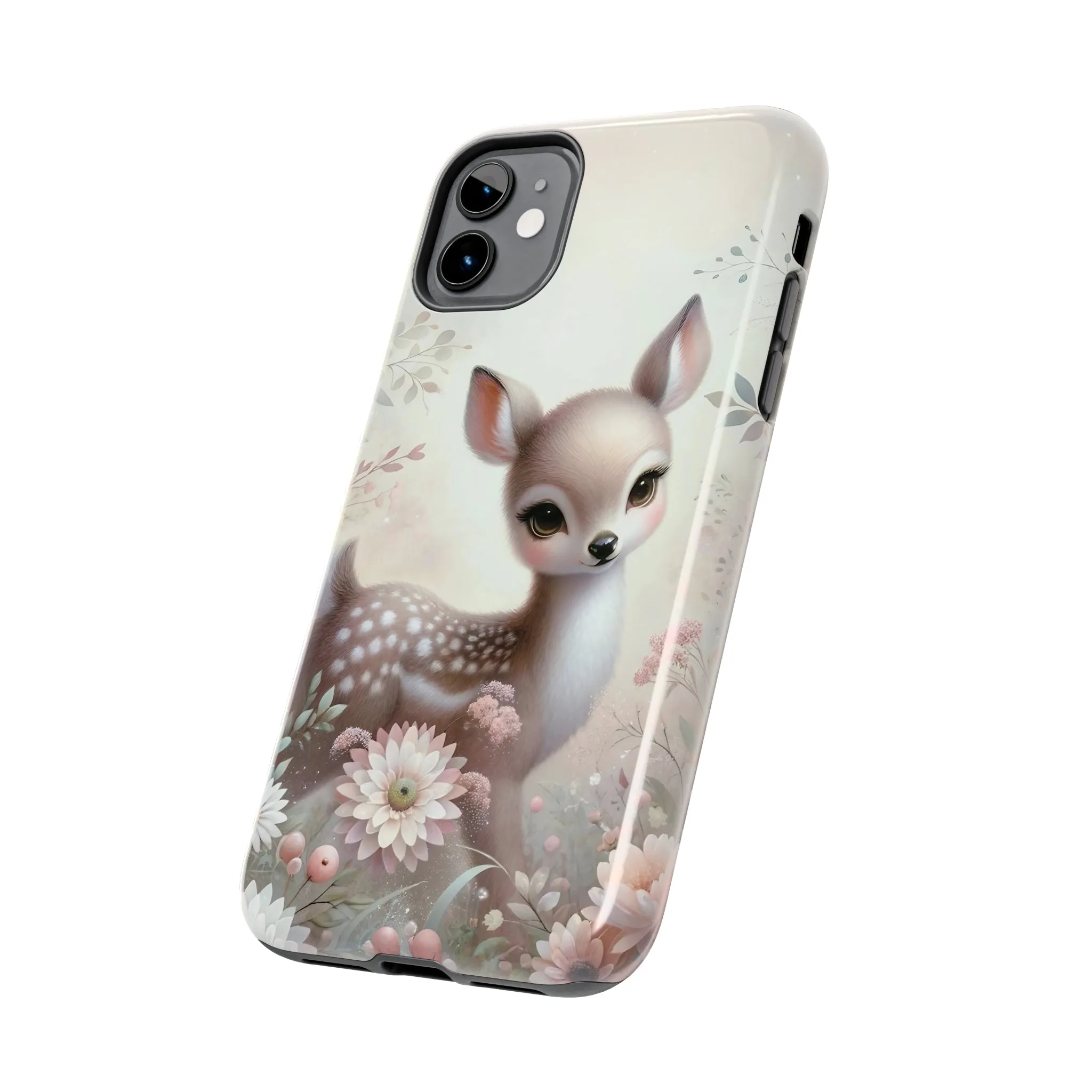 Cute Fawn and Floral print Design Tough Phone Case compatible with a large variety of iPhone models, Gift, Phone Case