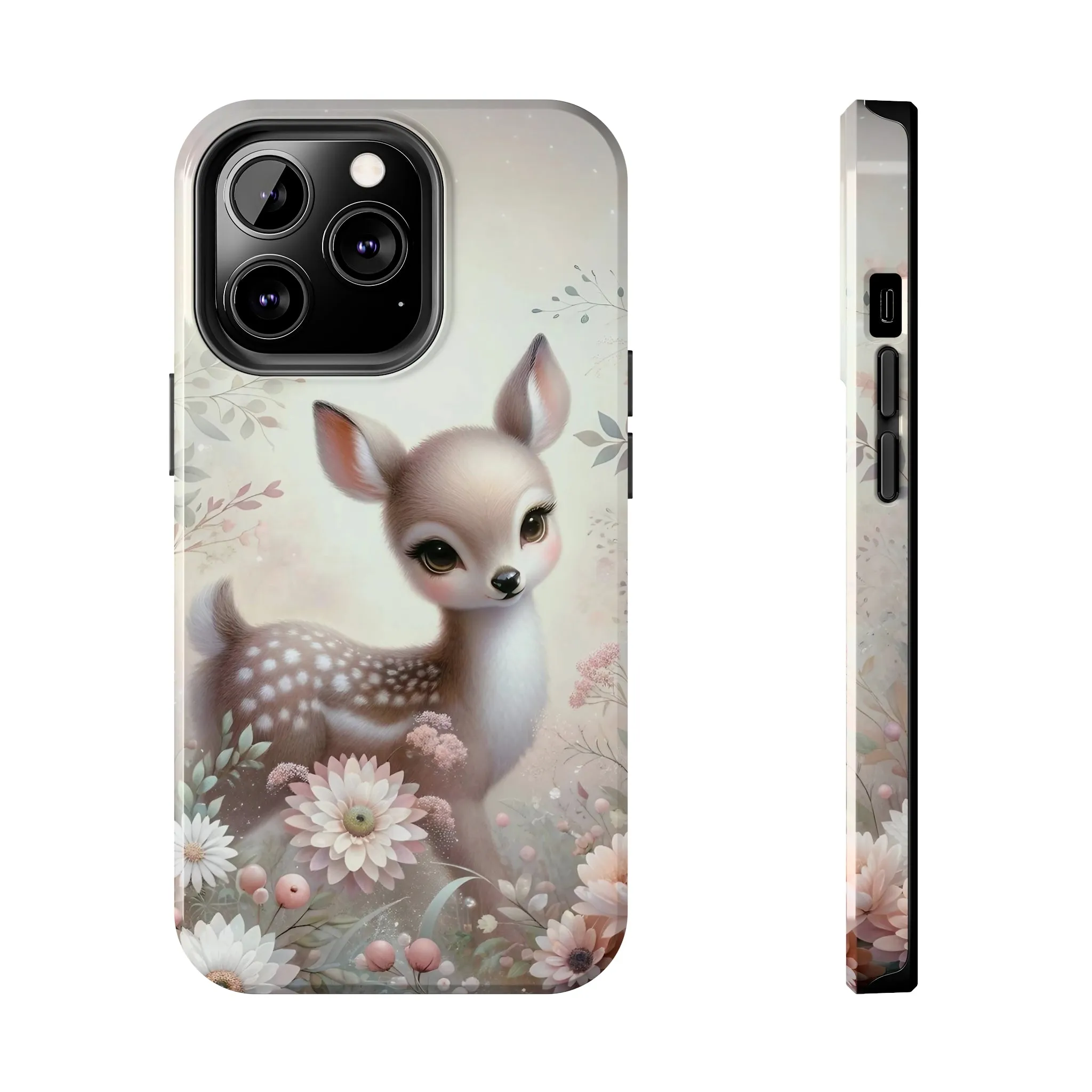 Cute Fawn and Floral print Design Tough Phone Case compatible with a large variety of iPhone models, Gift, Phone Case