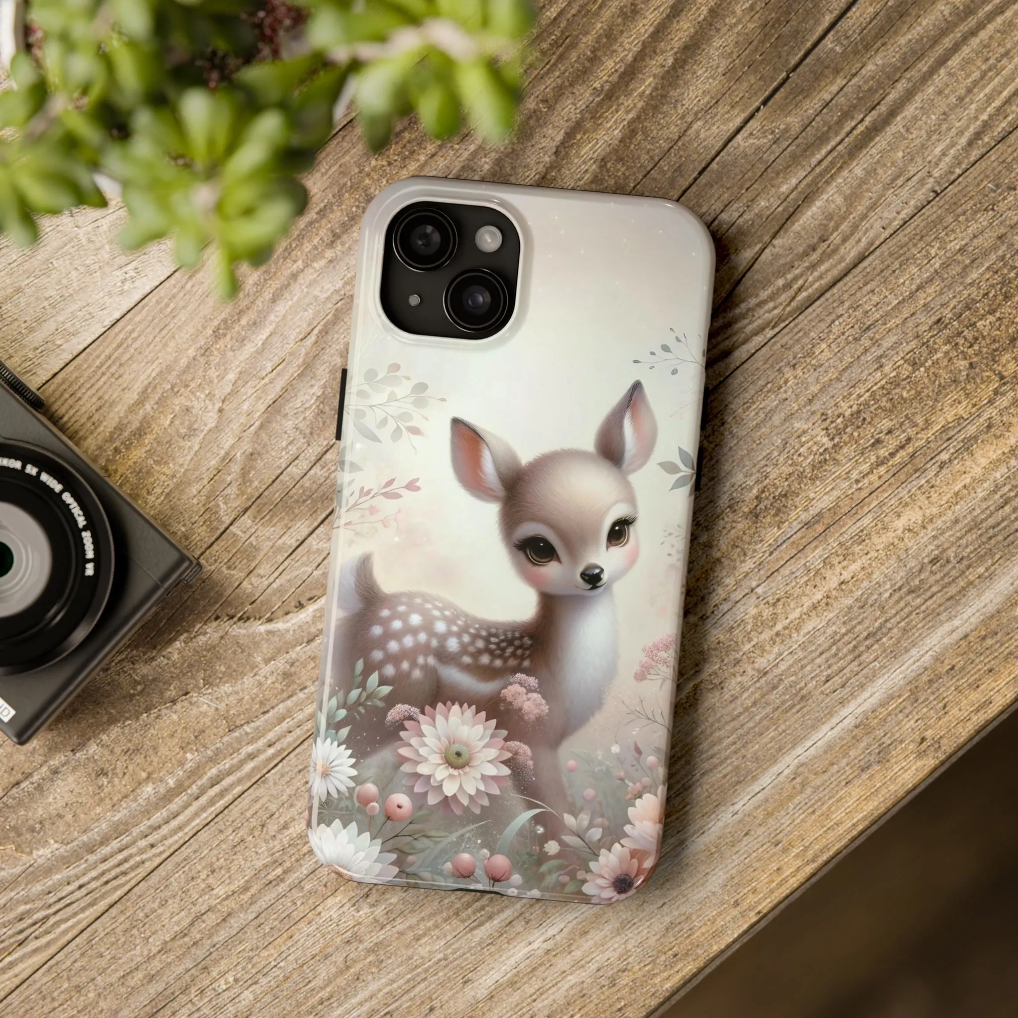 Cute Fawn and Floral print Design Tough Phone Case compatible with a large variety of iPhone models, Gift, Phone Case