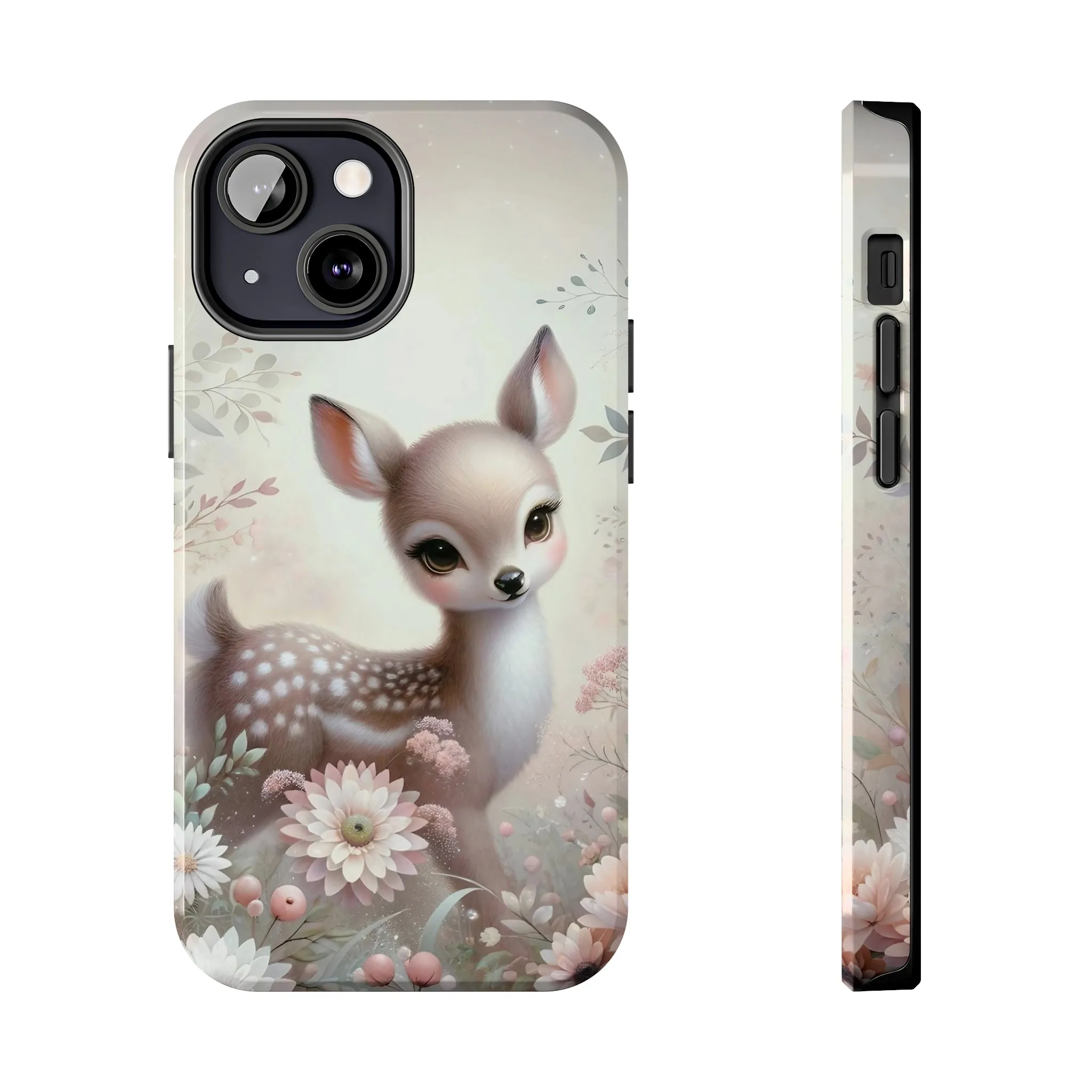 Cute Fawn and Floral print Design Tough Phone Case compatible with a large variety of iPhone models, Gift, Phone Case