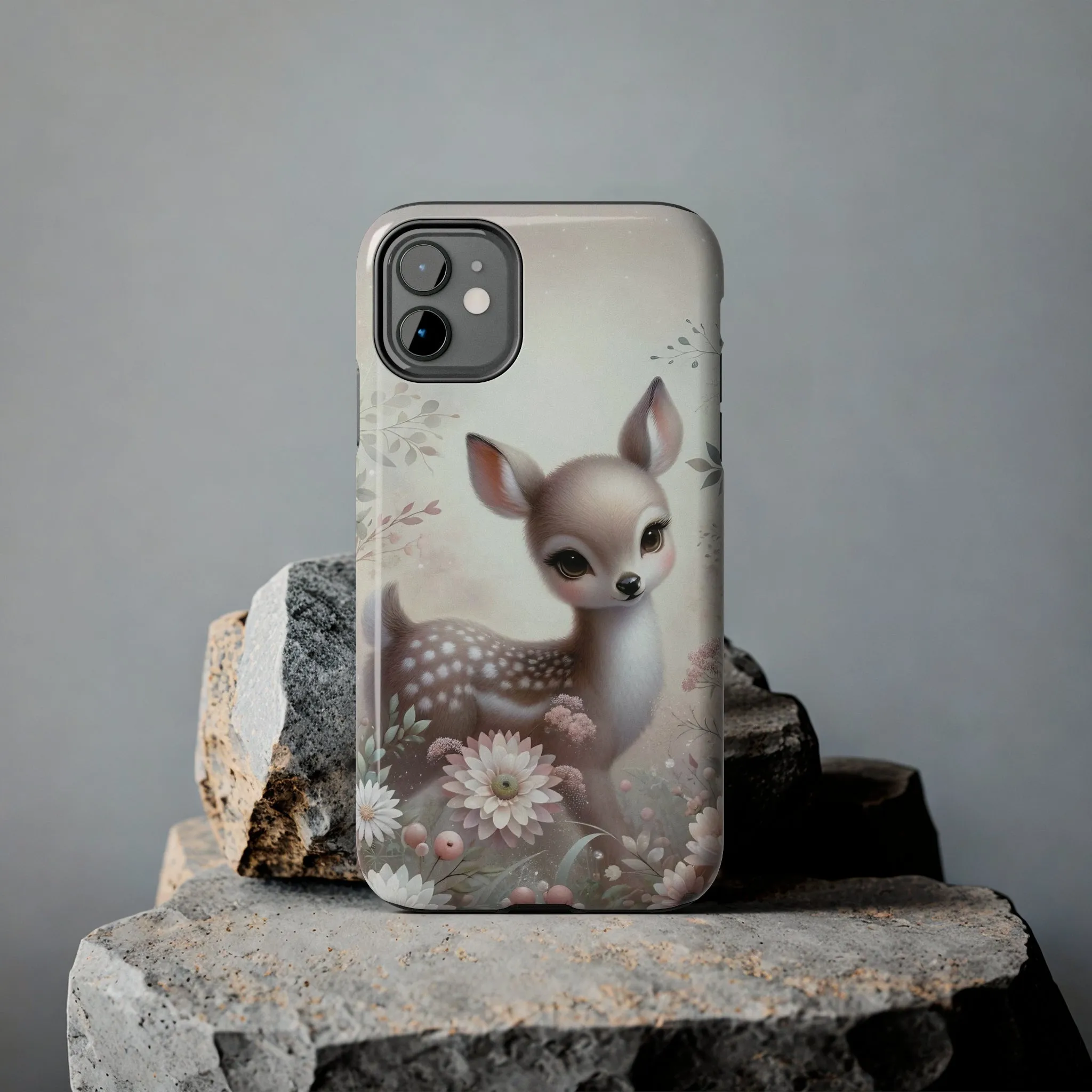 Cute Fawn and Floral print Design Tough Phone Case compatible with a large variety of iPhone models, Gift, Phone Case