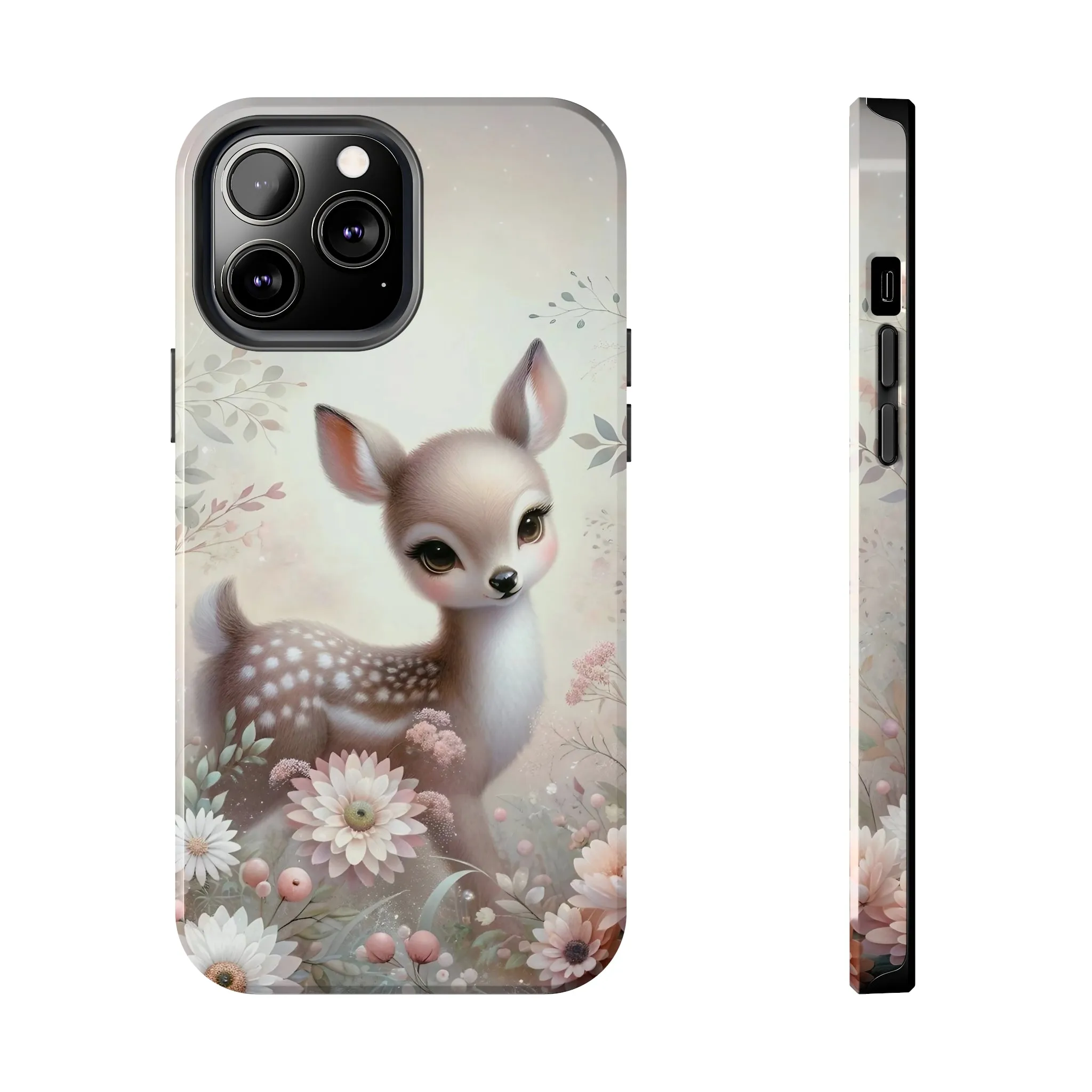 Cute Fawn and Floral print Design Tough Phone Case compatible with a large variety of iPhone models, Gift, Phone Case