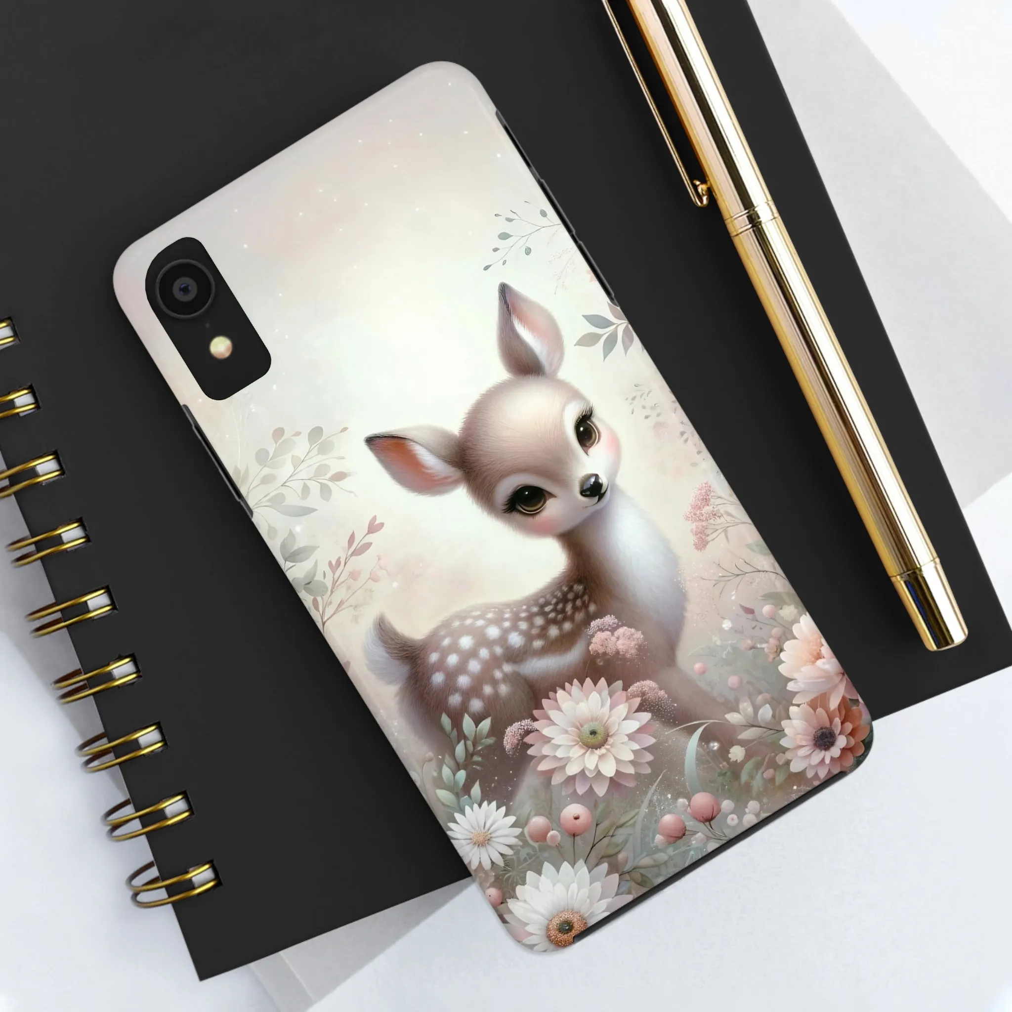 Cute Fawn and Floral print Design Tough Phone Case compatible with a large variety of iPhone models, Gift, Phone Case