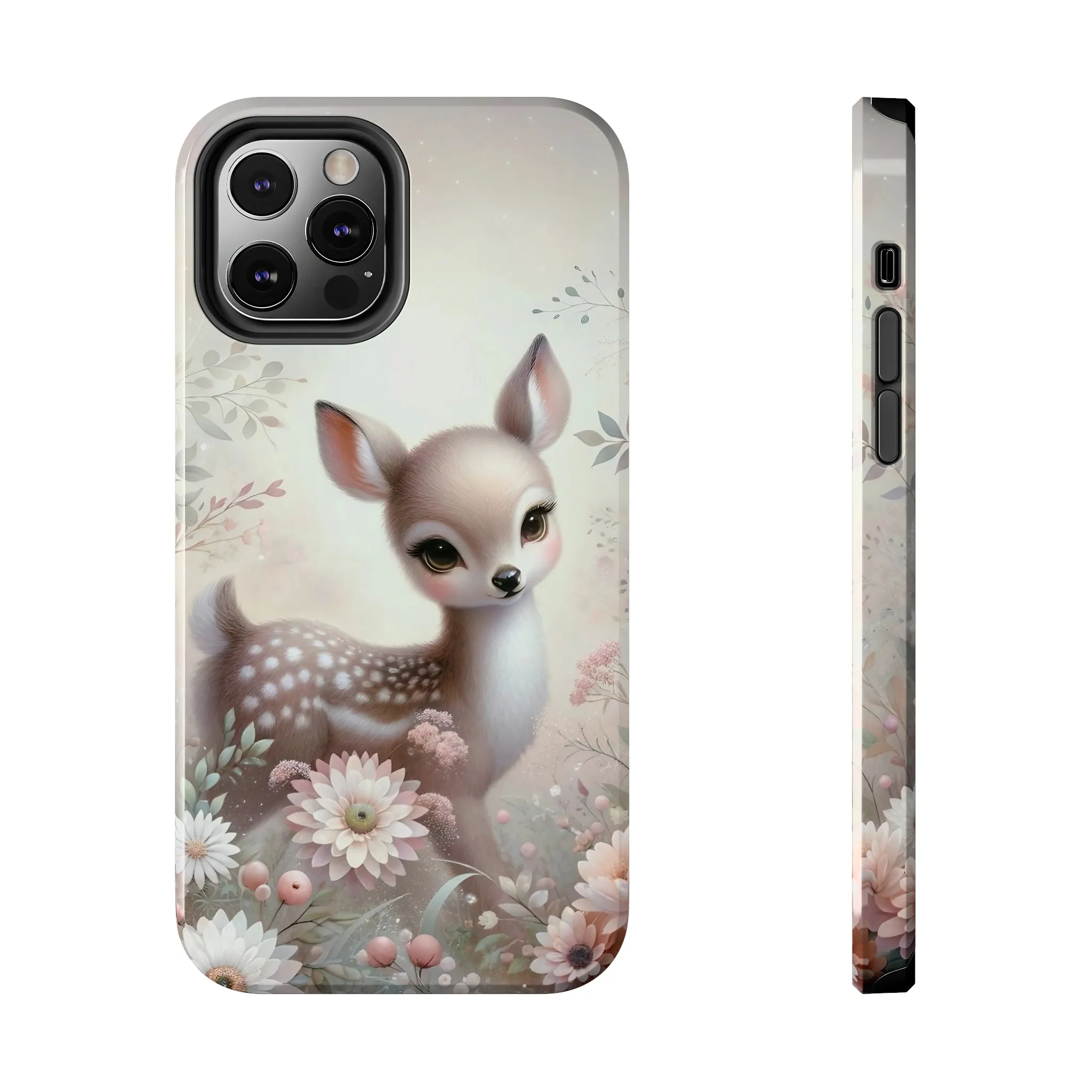 Cute Fawn and Floral print Design Tough Phone Case compatible with a large variety of iPhone models, Gift, Phone Case