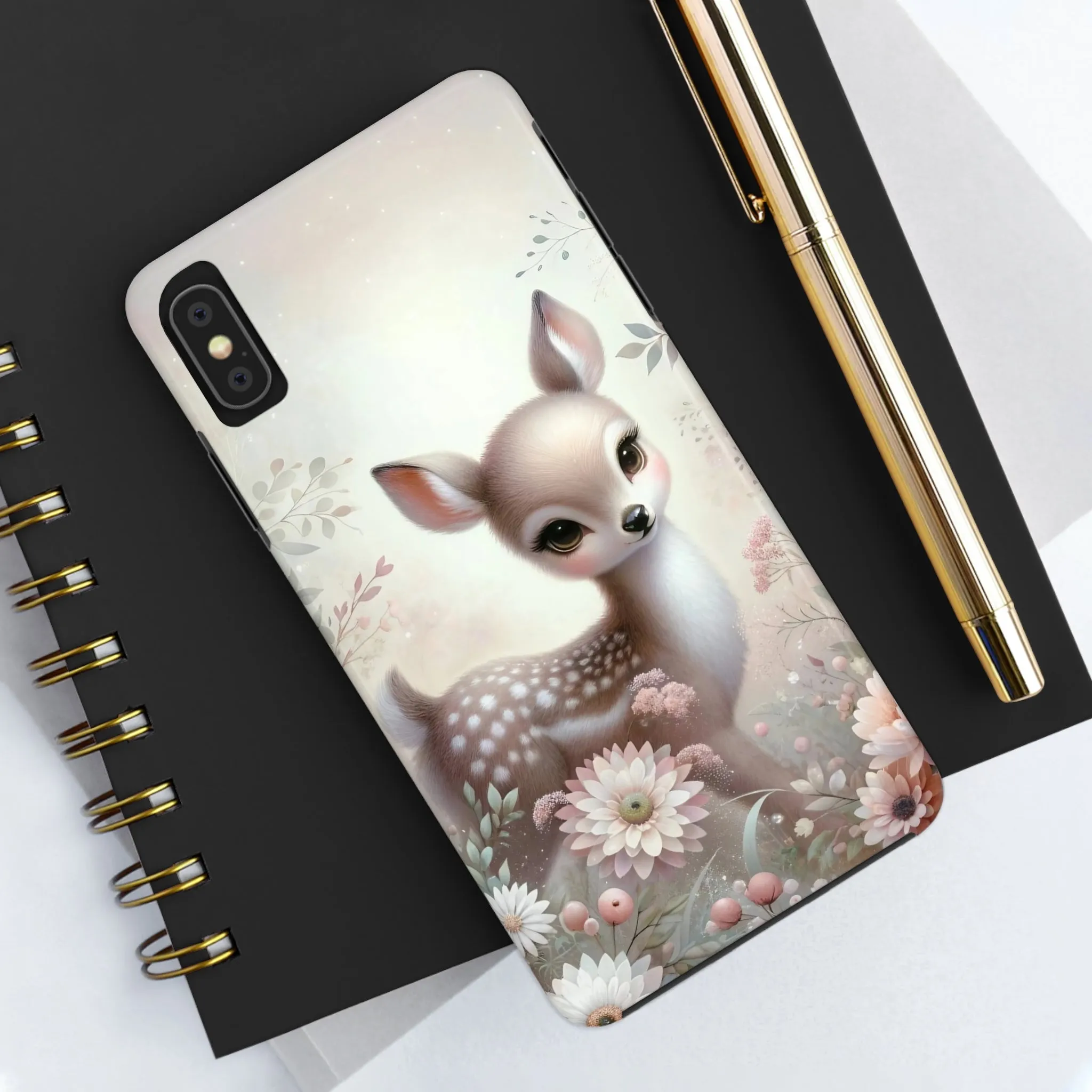 Cute Fawn and Floral print Design Tough Phone Case compatible with a large variety of iPhone models, Gift, Phone Case