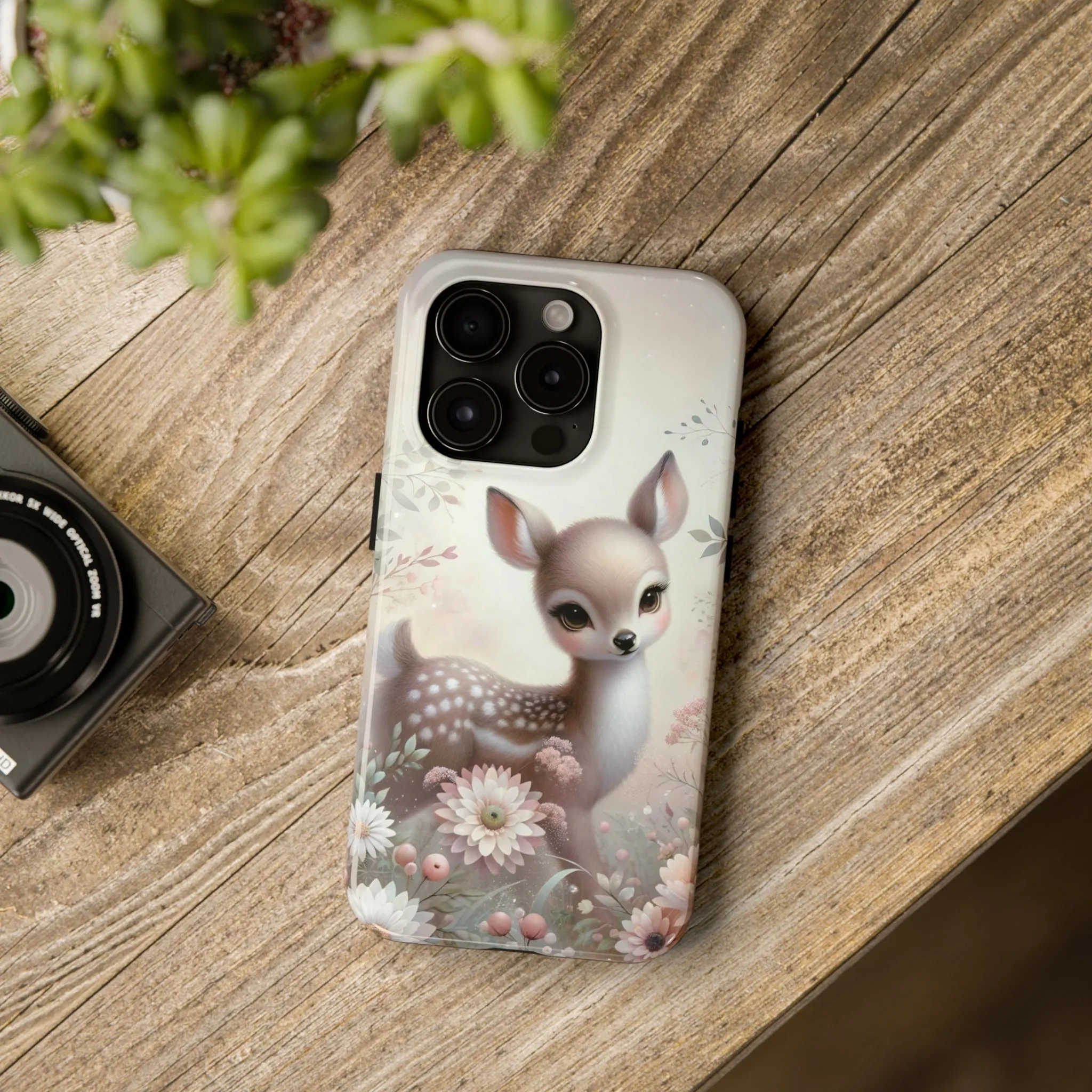 Cute Fawn and Floral print Design Tough Phone Case compatible with a large variety of iPhone models, Gift, Phone Case