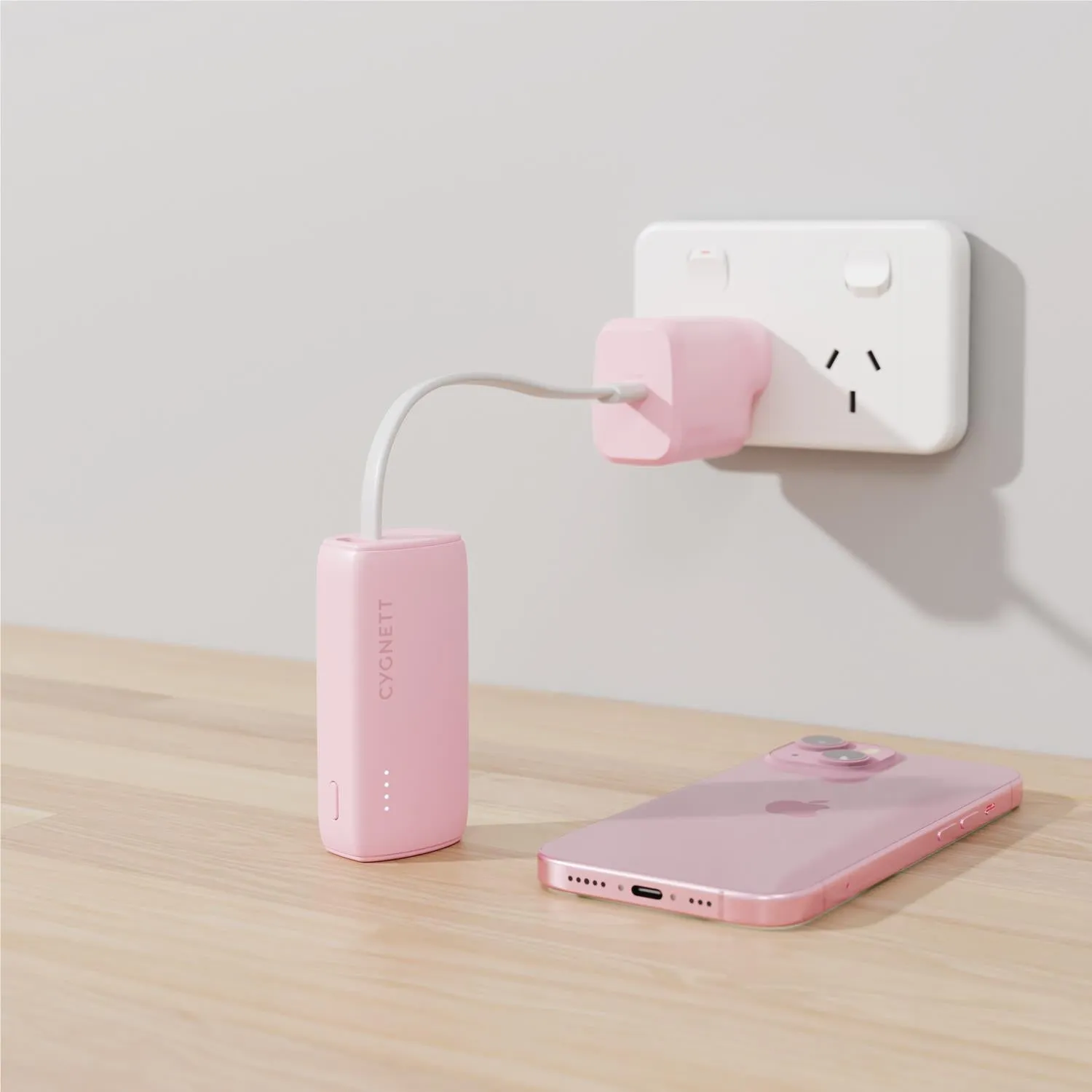 Cygnett Charge Connect 5K Power Bank with Integrated USB-C Cable (Pink)