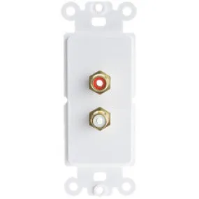 Decora Wall Plate Insert, White, RCA Stereo Couplers (Red/White), 2 RCA Female