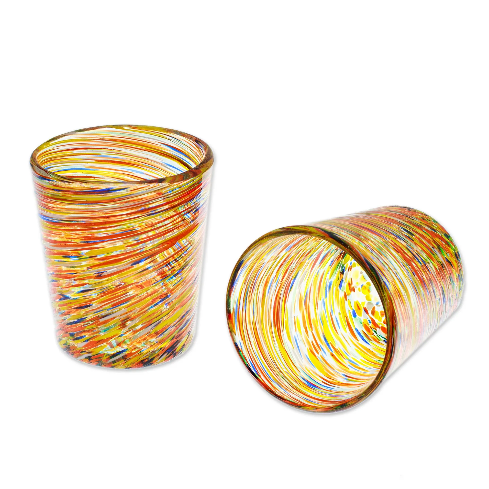 Eco-Friendly Handblown Multicolor Juice Glasses (Pair) - Rainbow Centrifuge | NOVICA