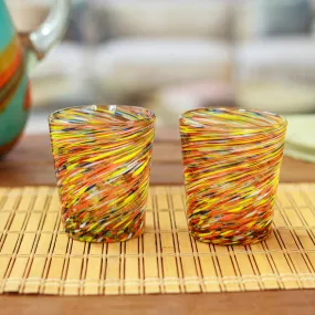 Eco-Friendly Handblown Multicolor Juice Glasses (Pair) - Rainbow Centrifuge | NOVICA