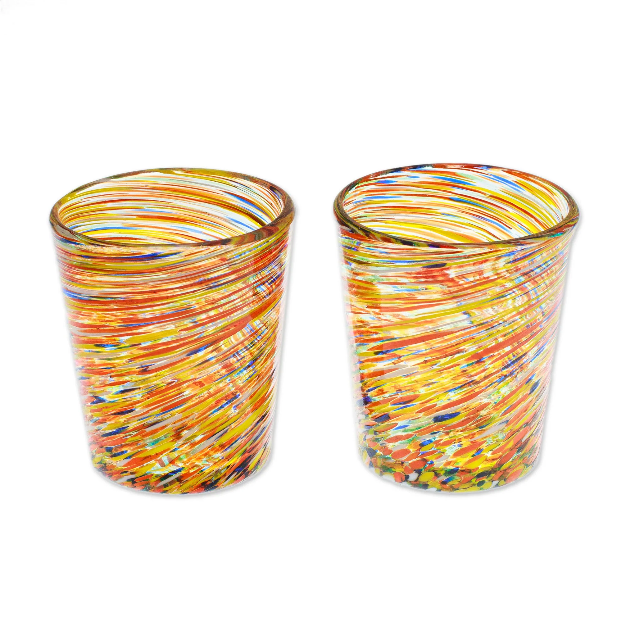 Eco-Friendly Handblown Multicolor Juice Glasses (Pair) - Rainbow Centrifuge | NOVICA