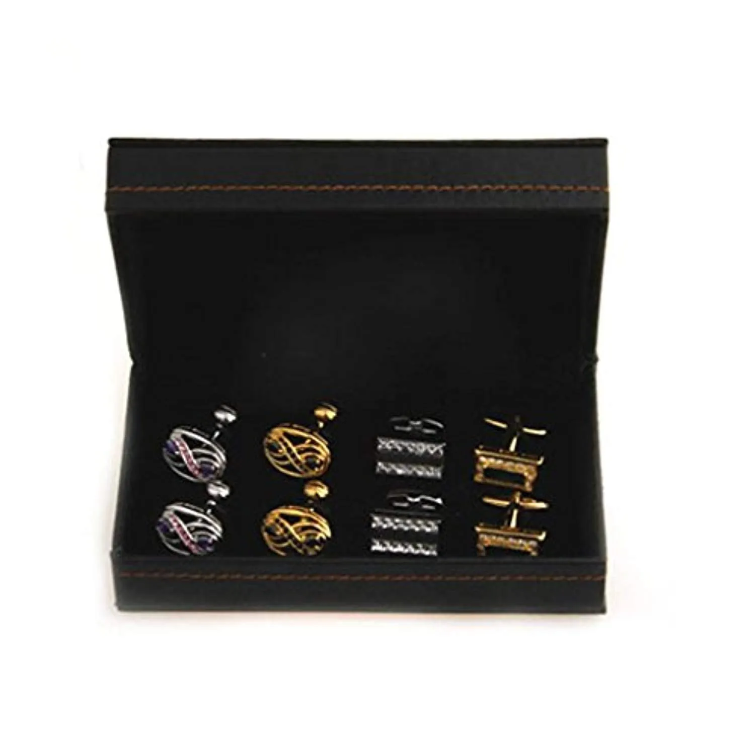 Electomania Black PU Leather 4 Pairs Cufflinks Holder Jewellery Box for Men