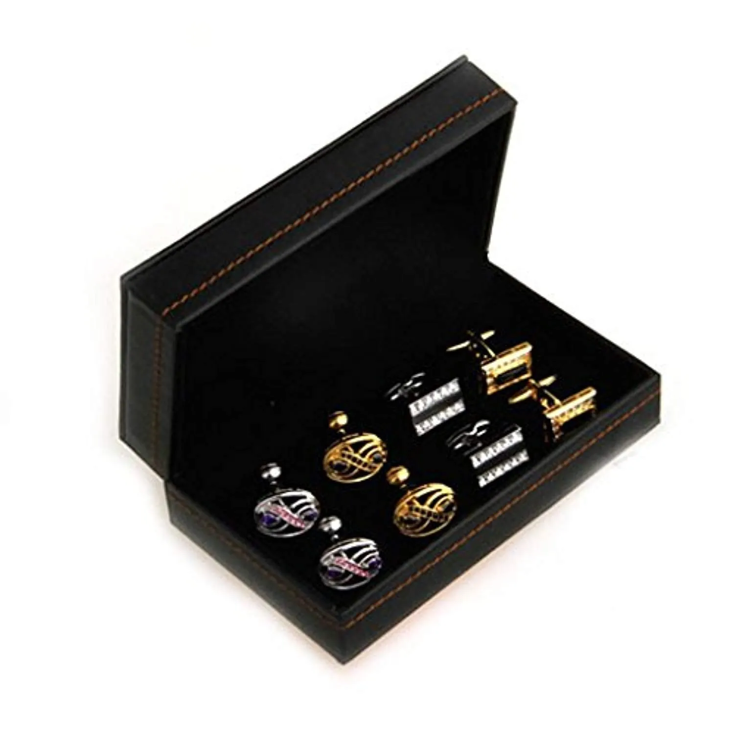 Electomania Black PU Leather 4 Pairs Cufflinks Holder Jewellery Box for Men