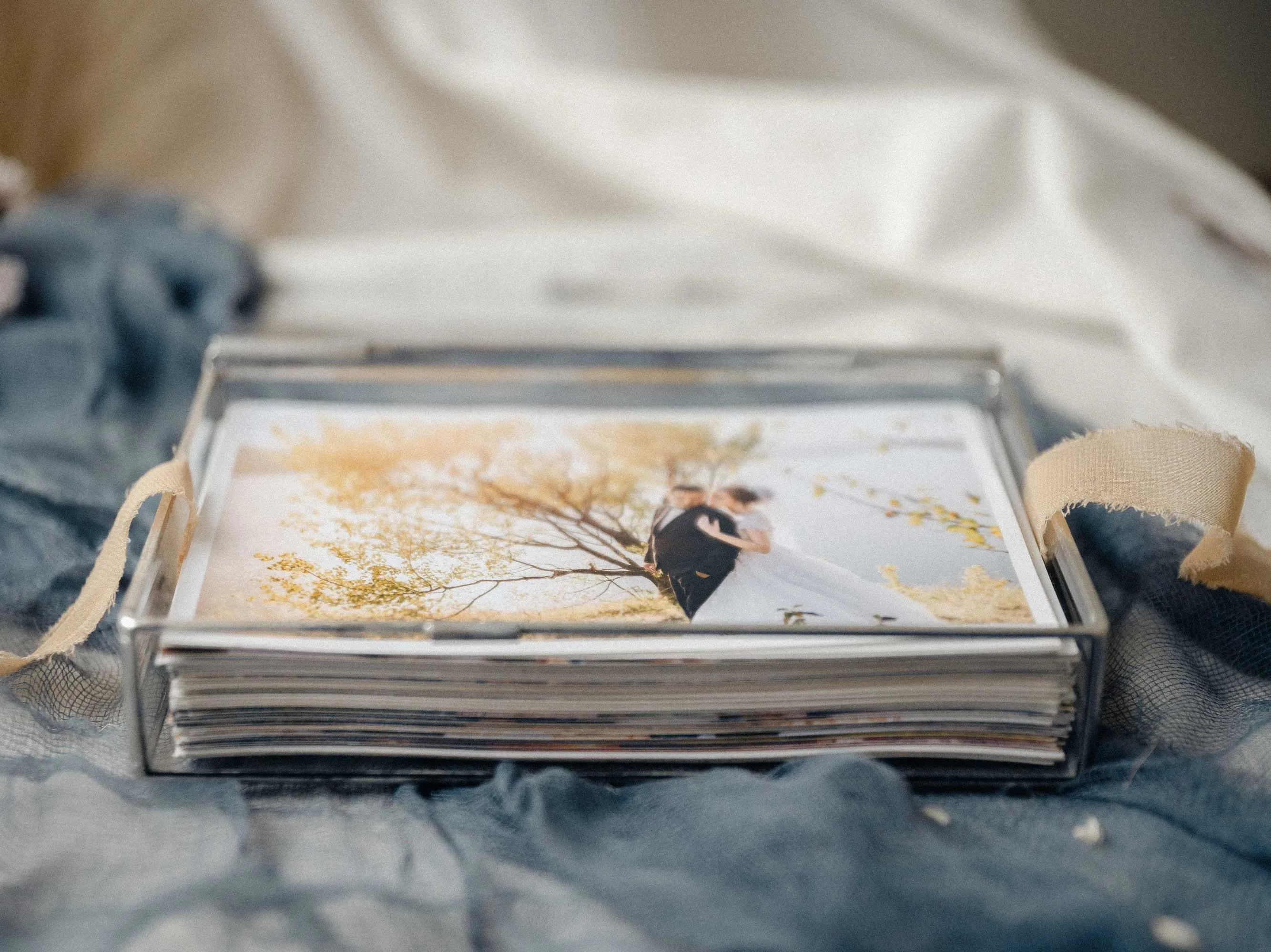 Elegant Silver Glass Photo Box for Wedding Photography and Keepsake Prints