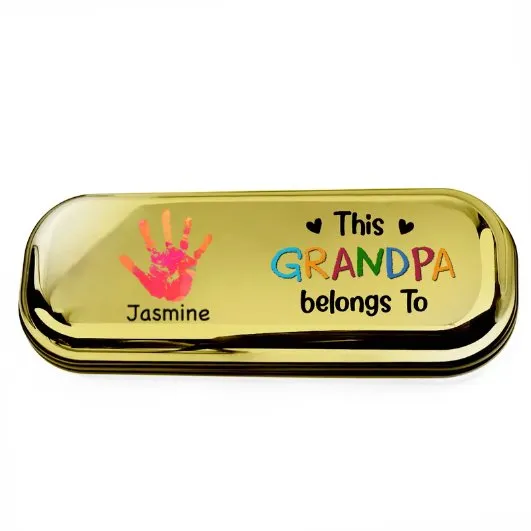 Family - This Grandpa Belongs To Hand Print - Personalized Chrome Glasses Case Box