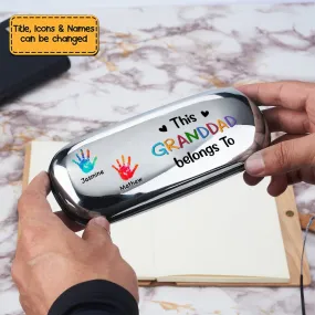 Family - This Grandpa Belongs To Hand Print - Personalized Chrome Glasses Case Box