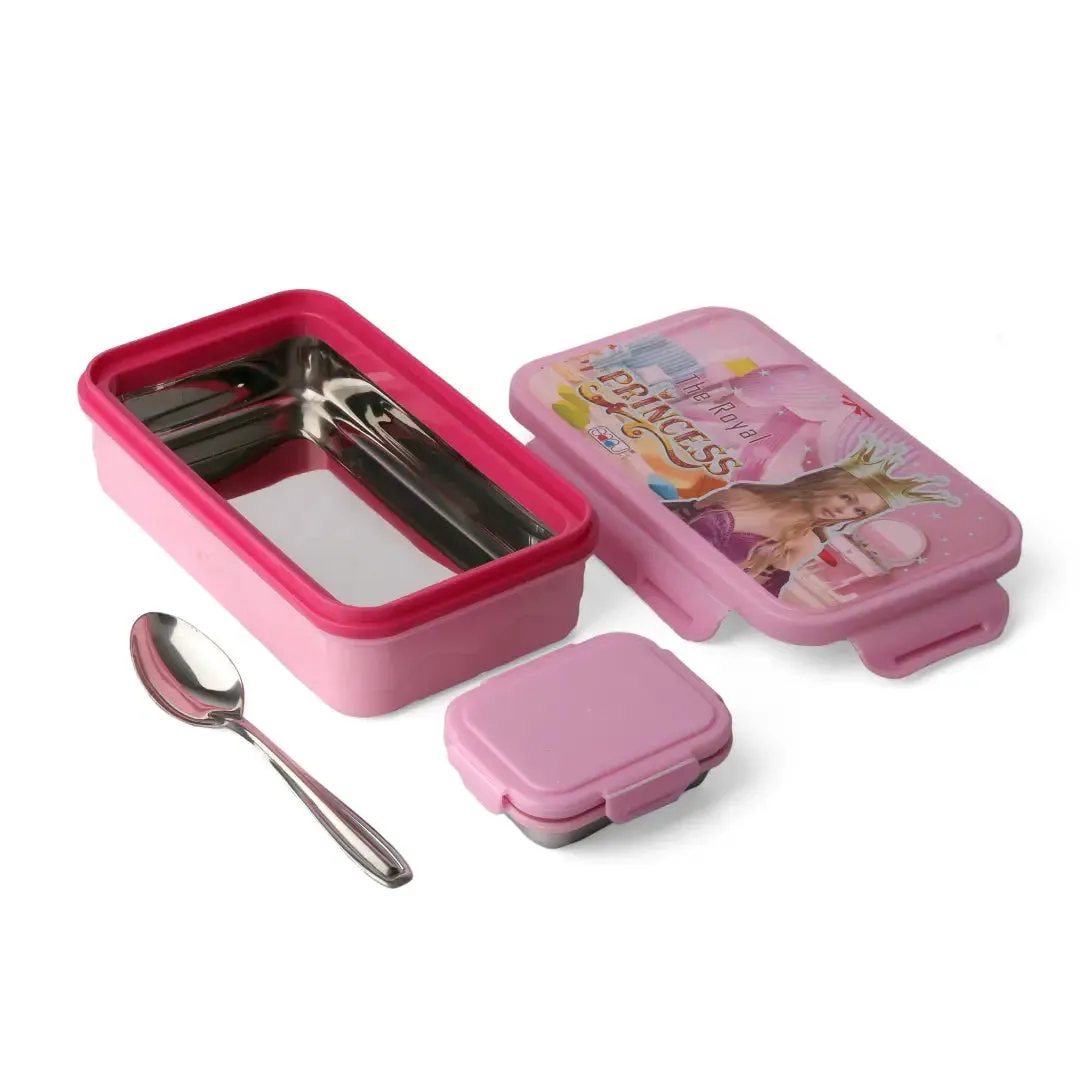 Feast Small Pink 2 Compartment Stainless Steel Tiffin Box for School, Office, Kids (500ML)