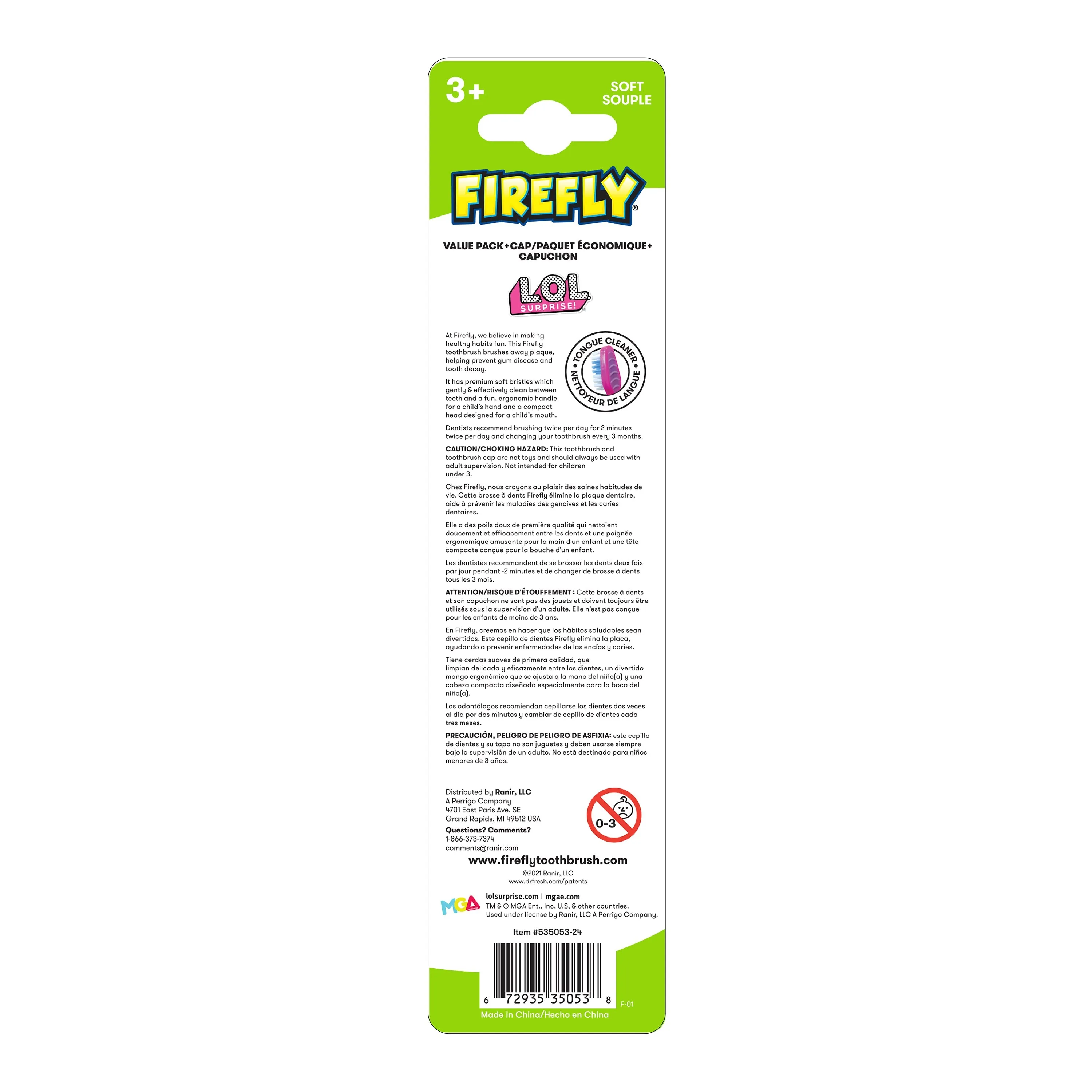 Firefly Kids L.O.L. SURPRISE! Value Pack, Soft Bristled Toothbrushes, Ages 3 , 3 Count