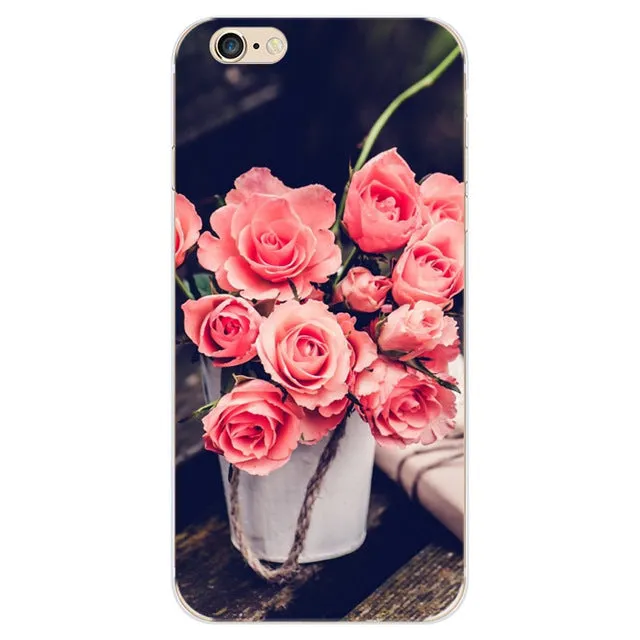 For iPhone 5 5s SE 6 6s 7 7 Plus Phone Case Elegant Beautiful Flowers Painting Soft TPU Cases Back Cover Coque For iPhone 7Plus