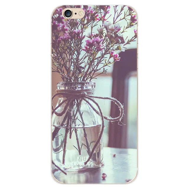 For iPhone 5 5s SE 6 6s 7 7 Plus Phone Case Elegant Beautiful Flowers Painting Soft TPU Cases Back Cover Coque For iPhone 7Plus