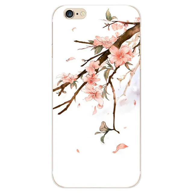 For iPhone 5 5s SE 6 6s 7 7 Plus Phone Case Elegant Beautiful Flowers Painting Soft TPU Cases Back Cover Coque For iPhone 7Plus