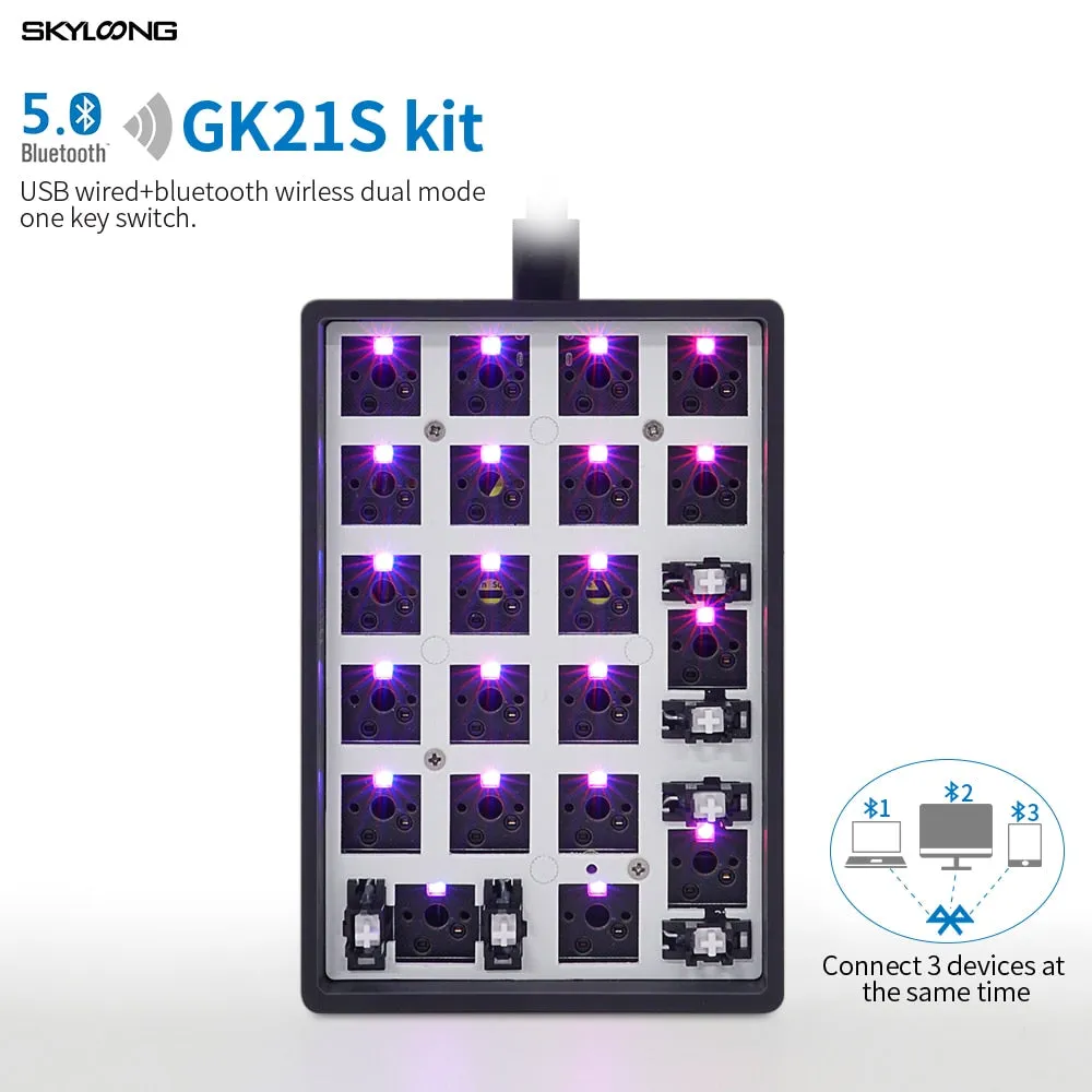 gk21s gk21 hot swappable blue tooth bt dual mode pcb Custom Mechanical Keyboard Numpad Kit rgb smd switch leds type c usb port