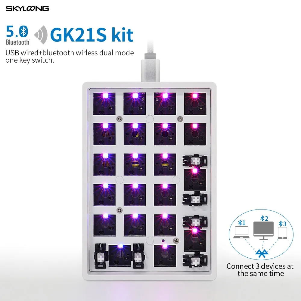 gk21s gk21 hot swappable blue tooth bt dual mode pcb Custom Mechanical Keyboard Numpad Kit rgb smd switch leds type c usb port