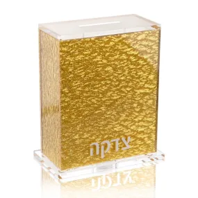 Gold Glitter Lucite Tzedakah Box-Opaque