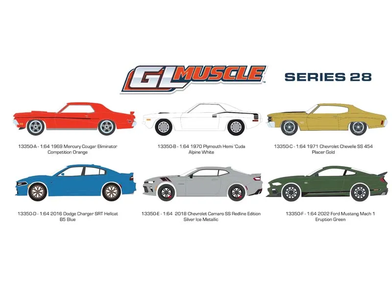 (GreenLight Muscle Series 28) SET OF 6 Diecast 1:64 Scale Models - Greenlight 13350