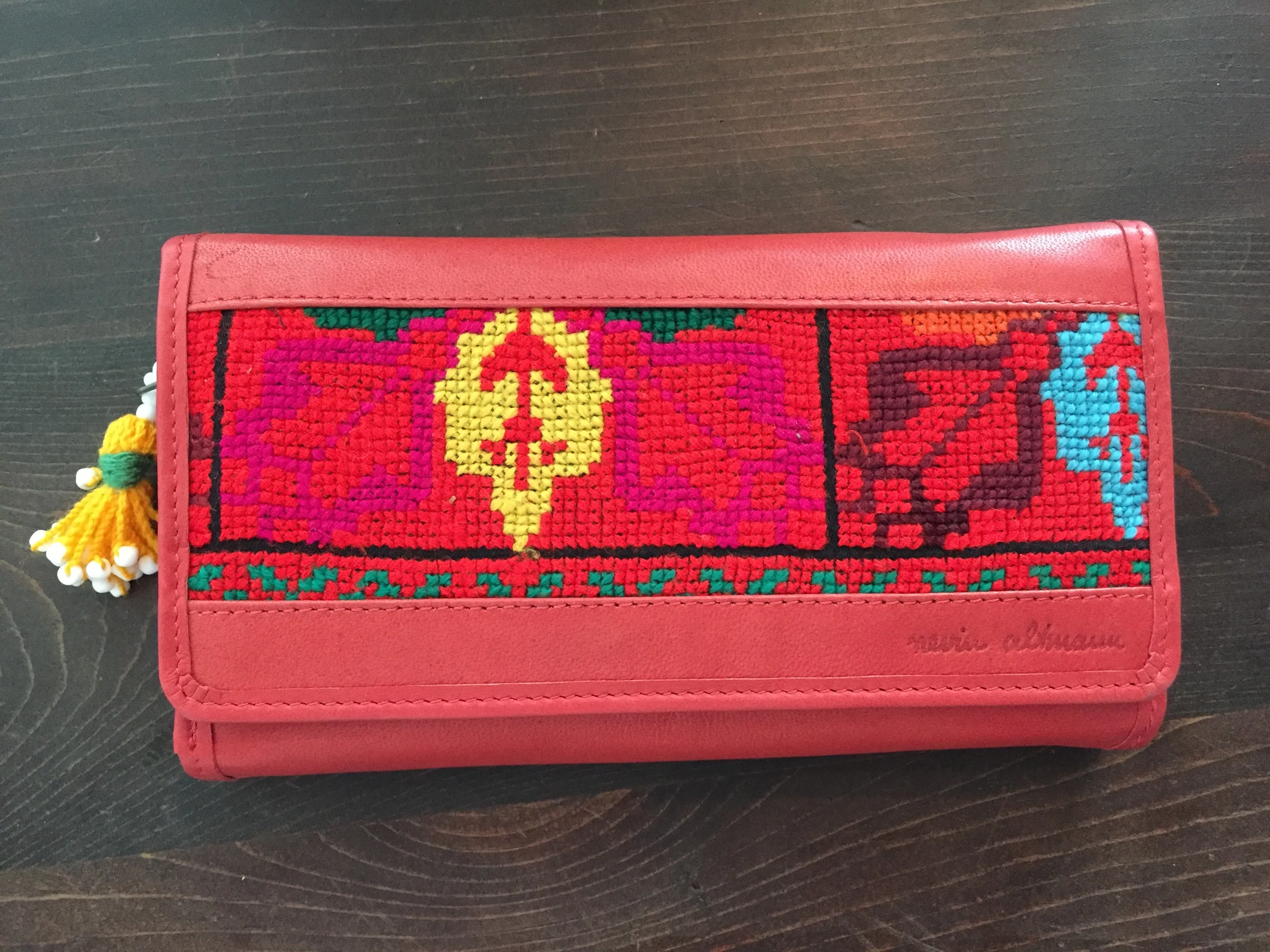 Handmade Leather Wallet with Hand Embroidery - Large