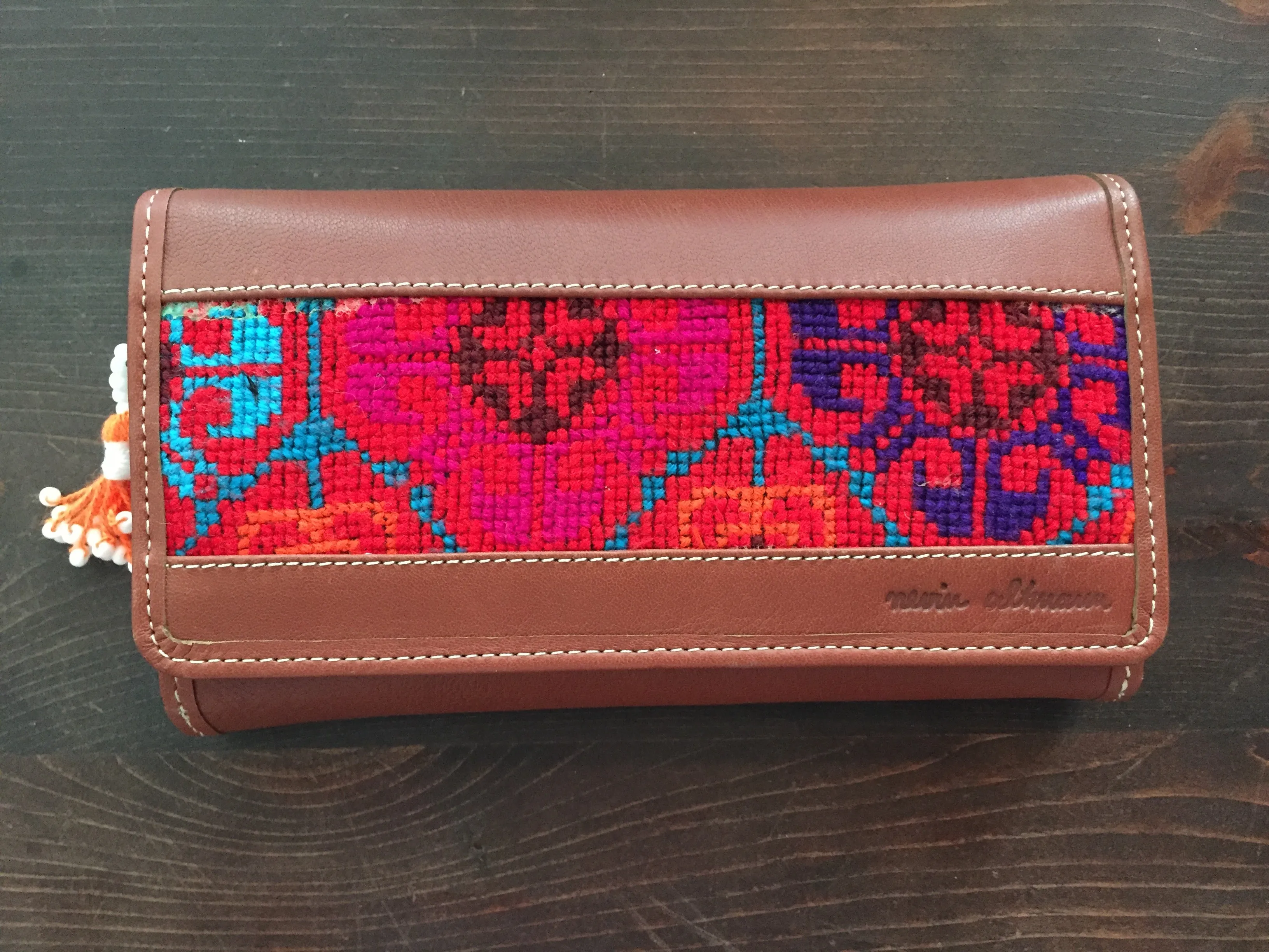 Handmade Leather Wallet with Hand Embroidery - Large