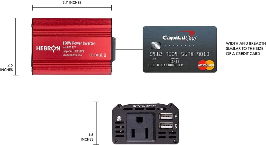 Hebron 150W Car Power Inverter - Portable 12V DC to 110V AC Charger