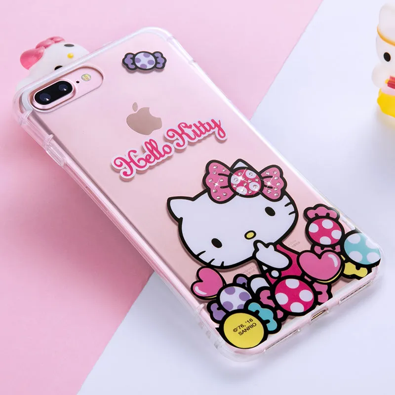 Hello Kitty Cincher Slim Waist Diamonds Transparent TPU Cover Case for Apple iPhone