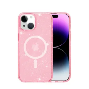 iPhone 15 MagSafe Hybrid Hardcase Case with TPU Bumper Glitter Design - Pink / Transparent