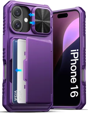 iPhone 16 Case Wallet with Card Holder Wallet Phone Case Dark Purple