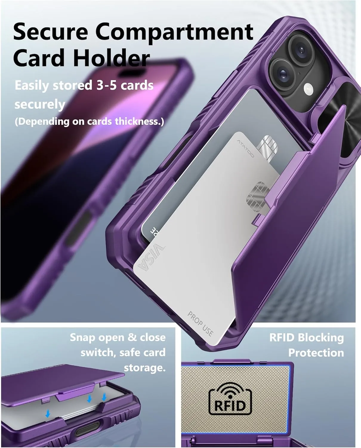 iPhone 16 Case Wallet with Card Holder Wallet Phone Case Dark Purple