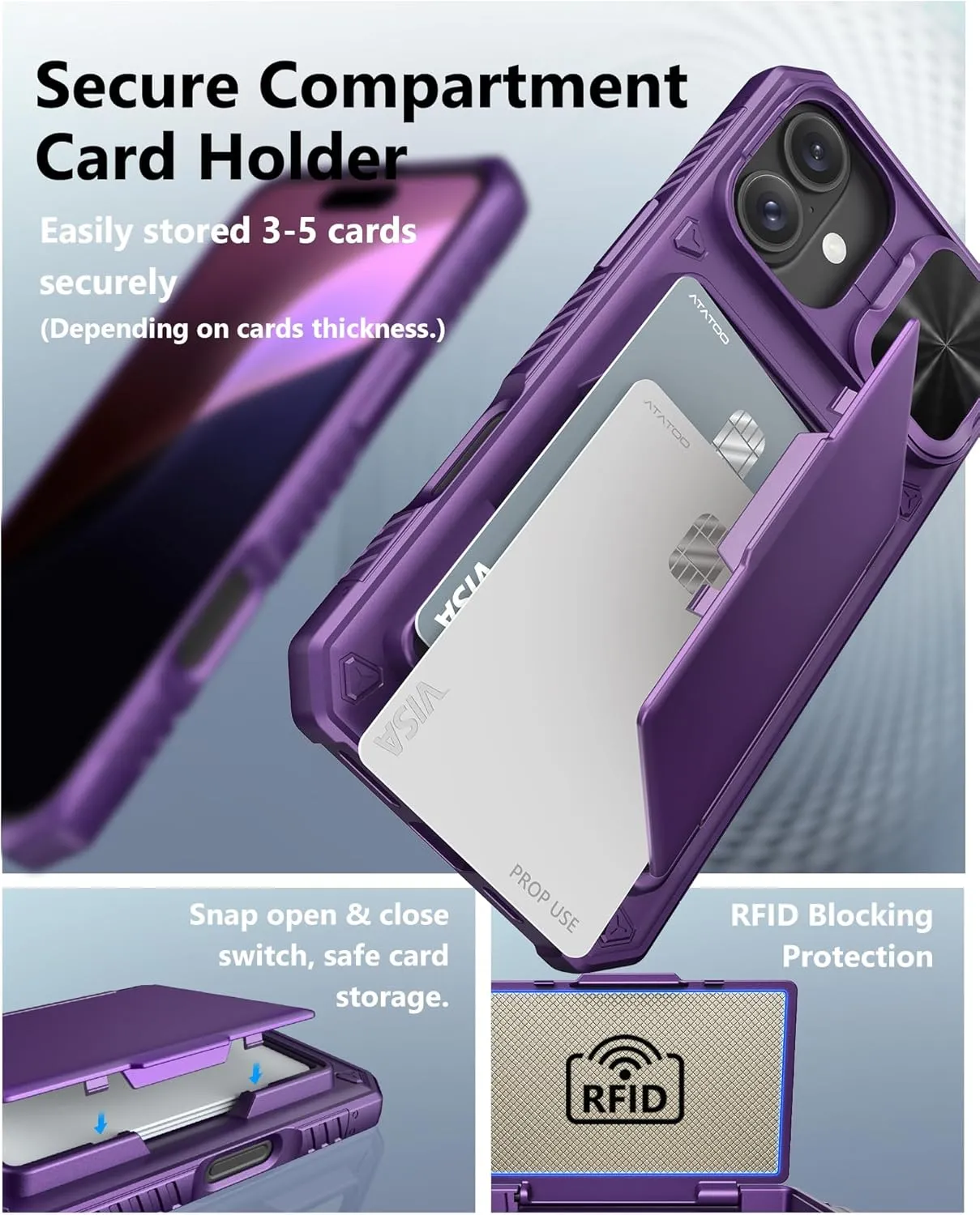 iPhone 16 Case Wallet with Card Holder Wallet Phone Case Dark Purple