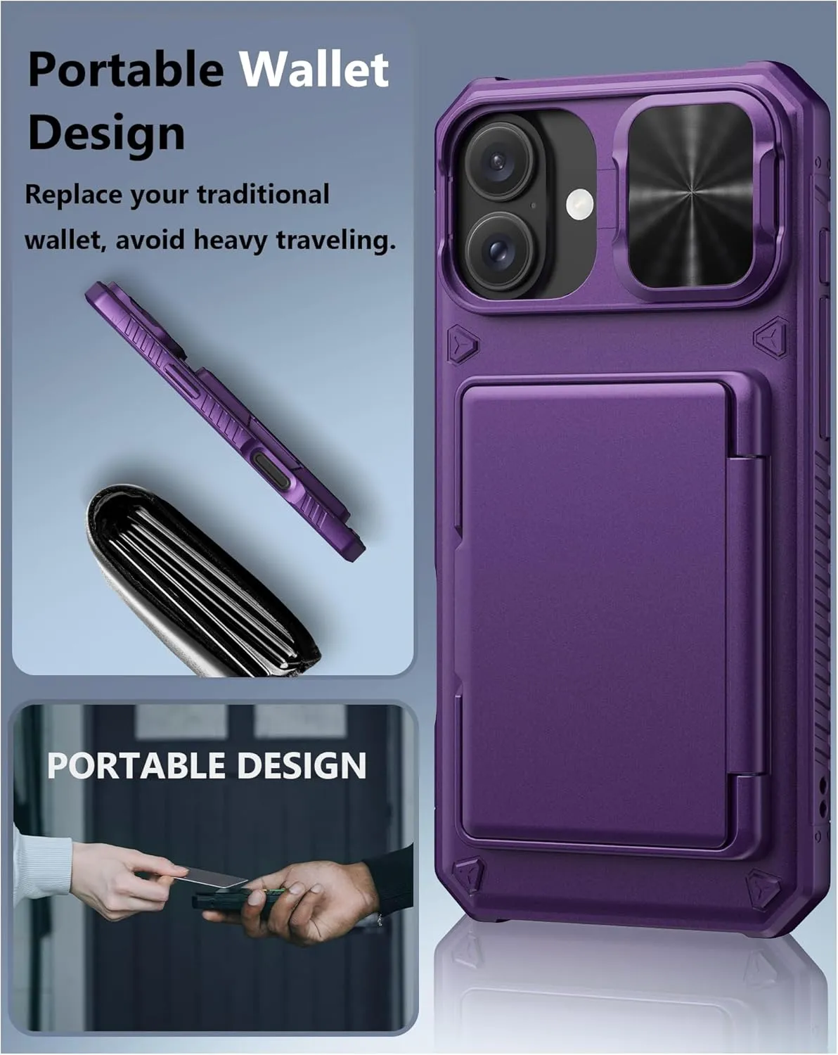 iPhone 16 Case Wallet with Card Holder Wallet Phone Case Dark Purple