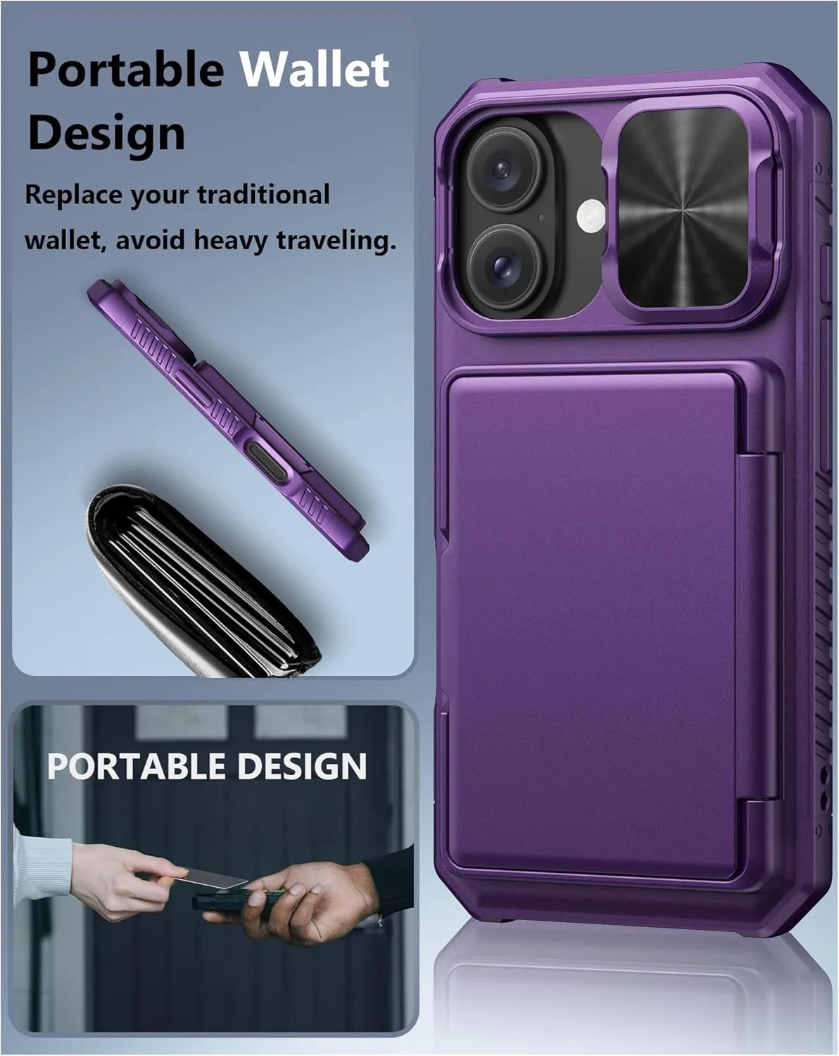 iPhone 16 Case Wallet with Card Holder Wallet Phone Case Dark Purple