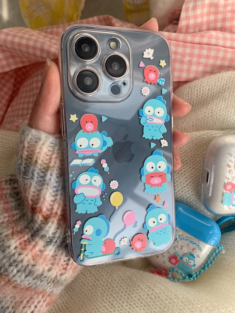 Japanese Cartoon Hangyodon with friends Soft Case iPhone Case XR XS X 11 12 13 14 15 Pro Promax Plus mini