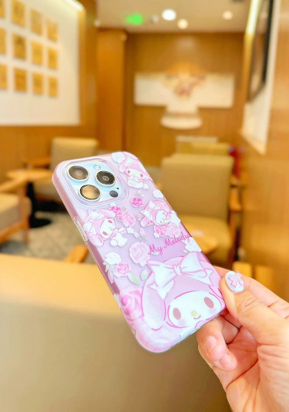 Japanese Cartoon Sanrio | Clean Romantic Rose Garden My Melody - iPhone Case 13 14 15 Pro Promax