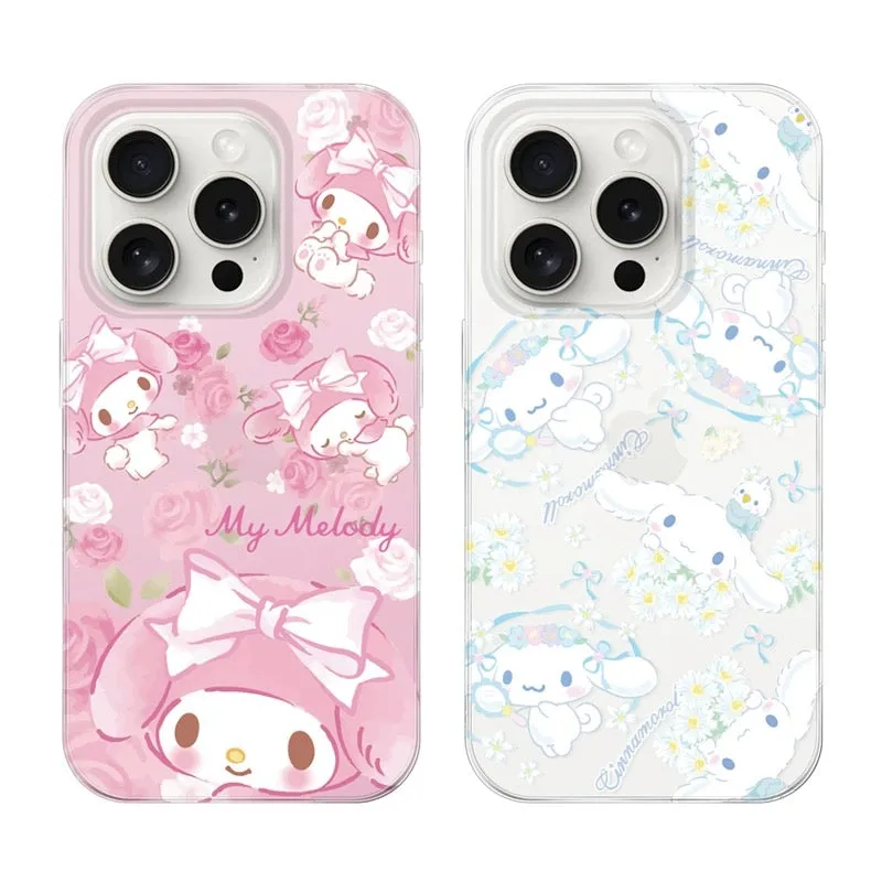 Japanese Cartoon Sanrio | Clean Romantic Rose Garden My Melody - iPhone Case 13 14 15 Pro Promax